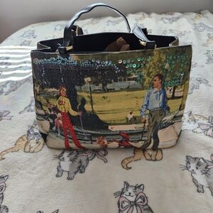 SALE ** BRAND NEW ** Stylish Screen-Printed Beaded Handbag